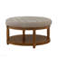 Grande table basse ronde avec repose-pieds capitonnée, rangement en bois - lin-130677244