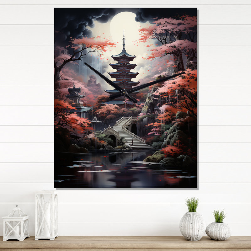 Horloge murale japonaise surdimensionnée Japon Art Mystical Pagoda, H 28 po x l 12 po x P 1 po