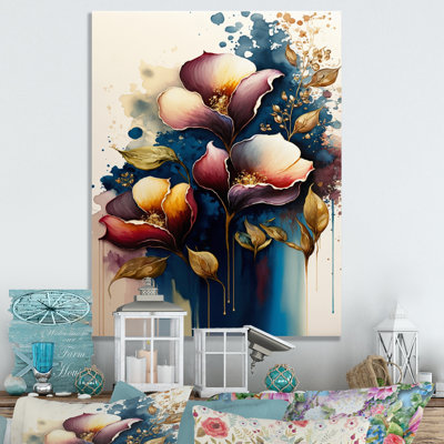 Décoration murale en métal bleu et bourgogne Cally Lily Bouquet III