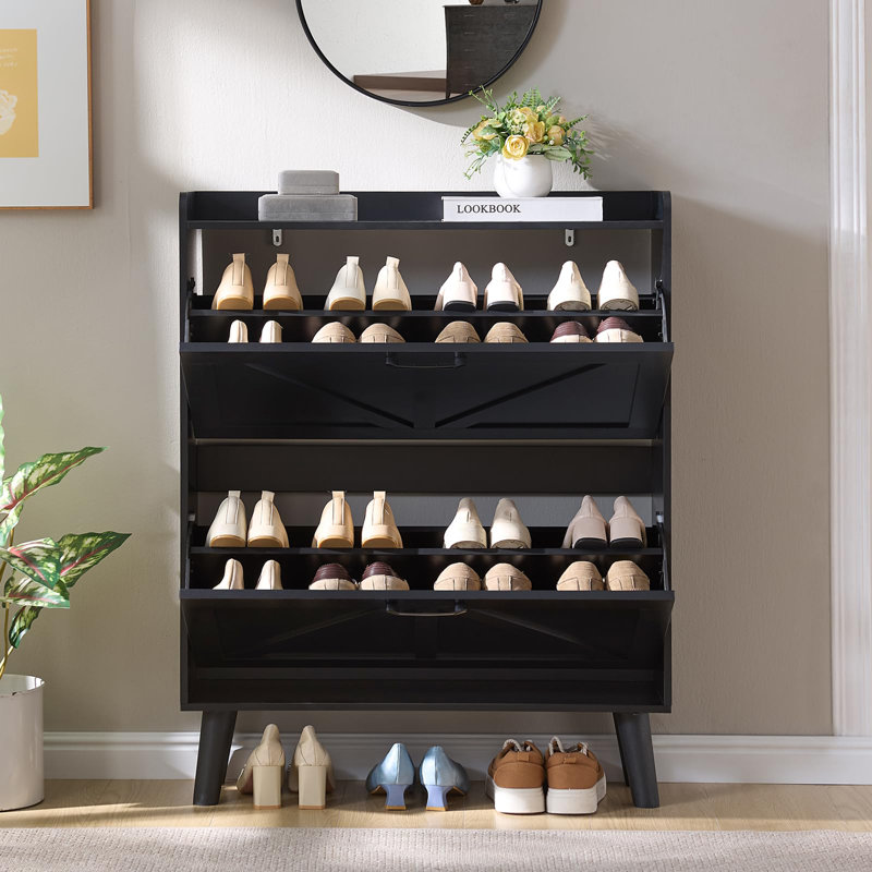 Armoire à chaussures avec rangement pour le hall d'entrée et 2 tiroirs rabattables, Noir