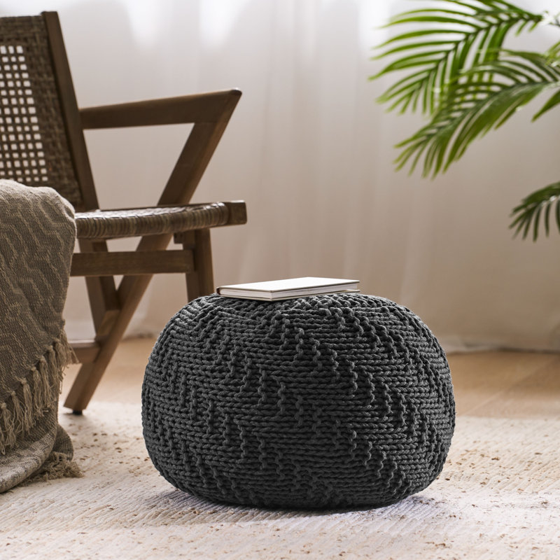 Pouf rond 19,75 po Moreland, Coton gris foncé