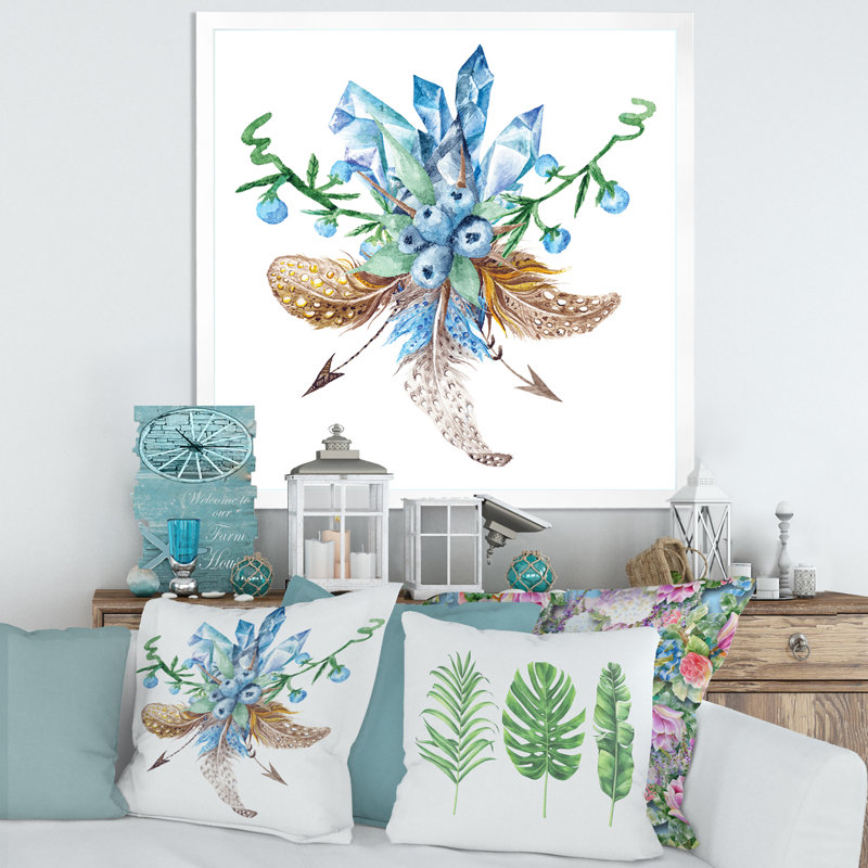«Fresh Tribal Vignette Wild Forest Wreath Design I», peinture sur toile, H 36 po x l 36 po x 1,5 po, Cadre photo blanc