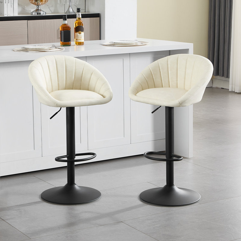 Swivel Upholstered Adjustable Height Counter Stool with Metal Frame, Cream