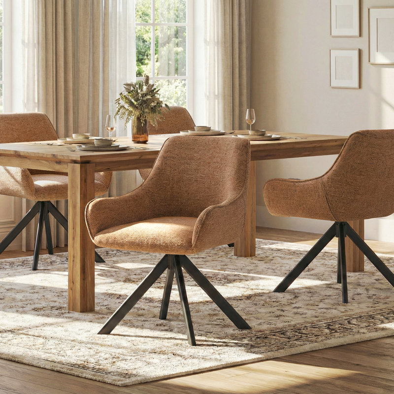 Gefjun 46 cm H Low Back Armchair, Set of 6, Camel Chenille