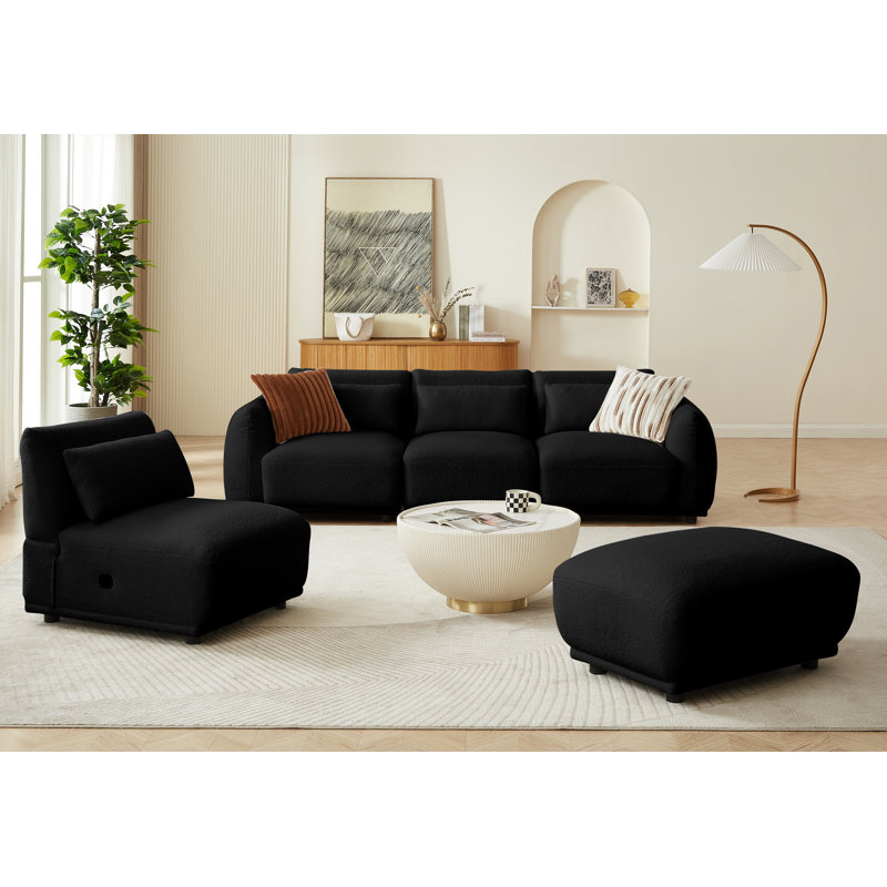 Upholstered U-Shaped Sectional Reversible, Black Wool