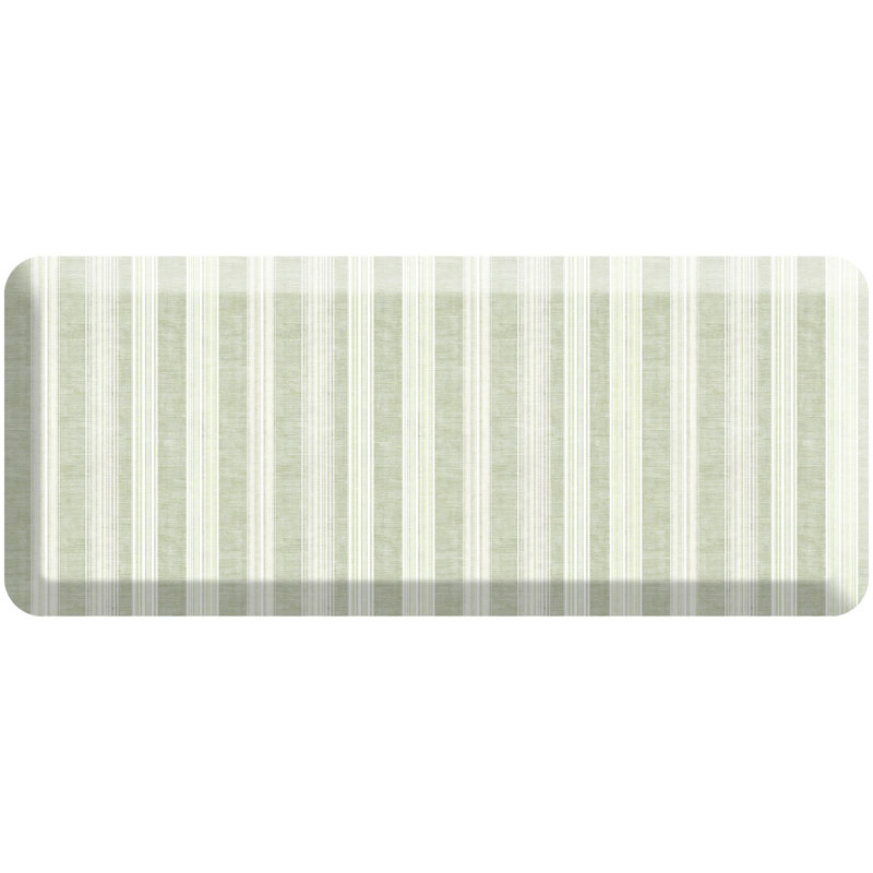 Anti-Fatigue Kitchen Comfort Mat, Sandstone Linen Stripes Pattern in Green, 20" x 48", Green
