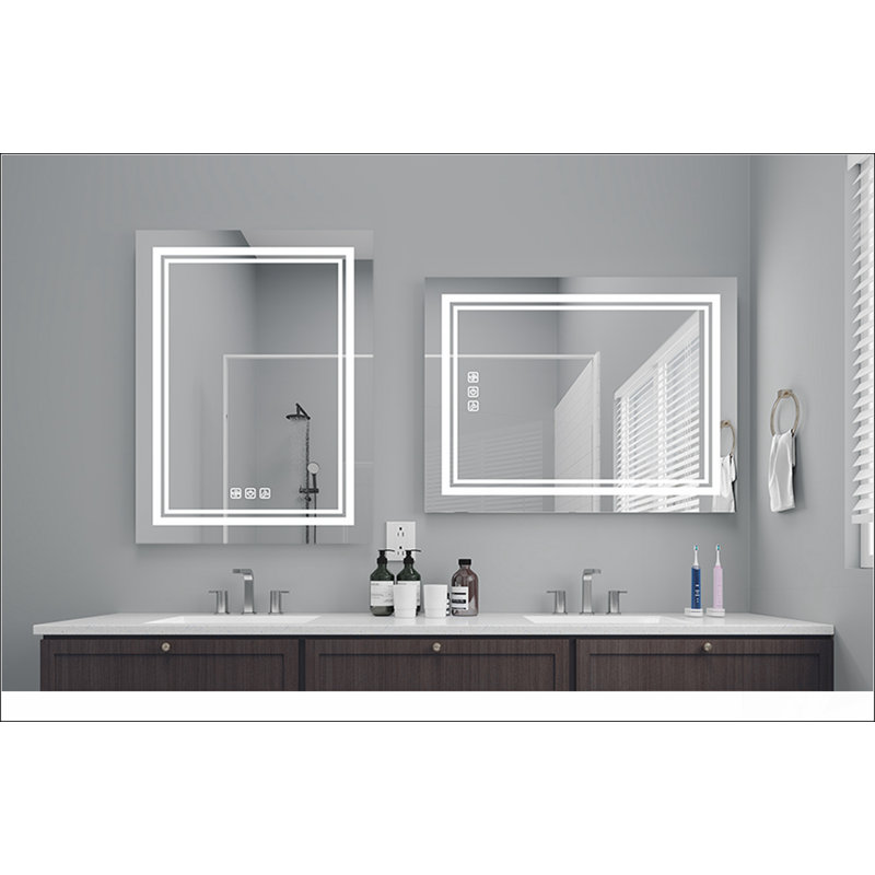 Miroir de salle de bain lumineux à DEL avec désembuage 5 minutes, réflexion Full HD, 3 couleurs à intensité variable, fixation murale