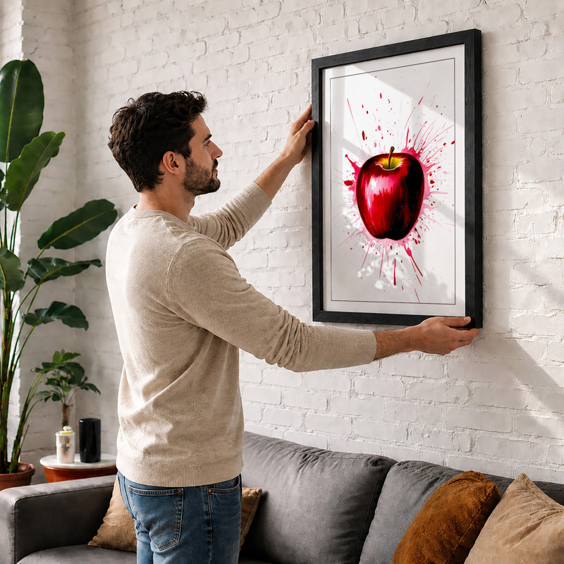 Apple Burst Modern - Framed Print, Black, A4 - 29.7 x 21.0 cm
