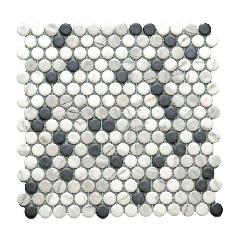 Eterna Penny 12"x12" Recycled Glass Mosaic Tile, Black/White