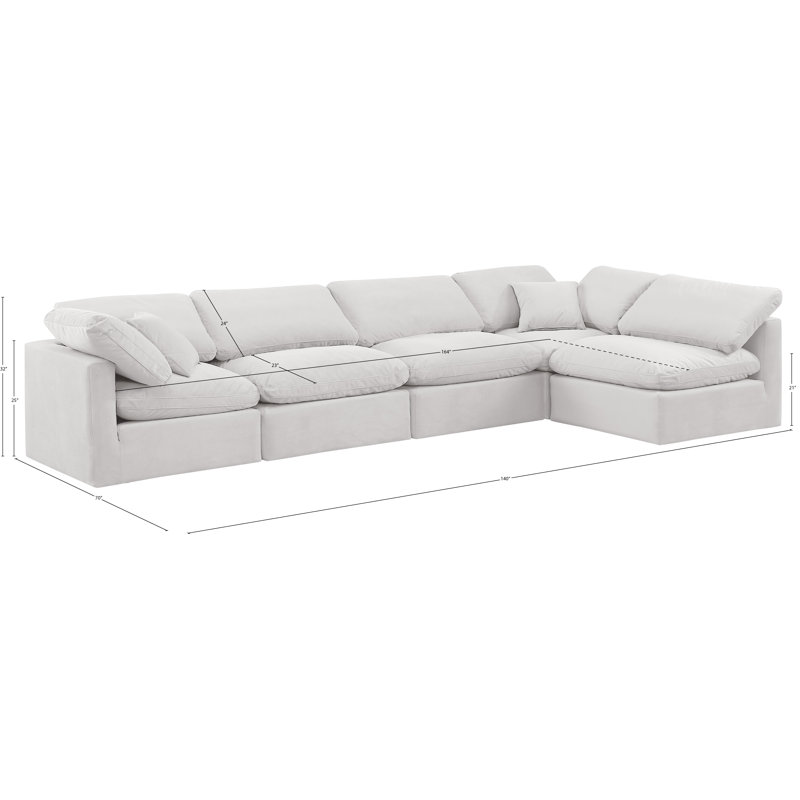 Itala Velvet L-Shaped Sectional Reversible, Cream Velvet
