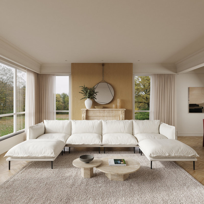 Canapé et chaise modulaire en velours réversible de 147,24 po de largeur Almendarez Traci, 6 pièces, Beige