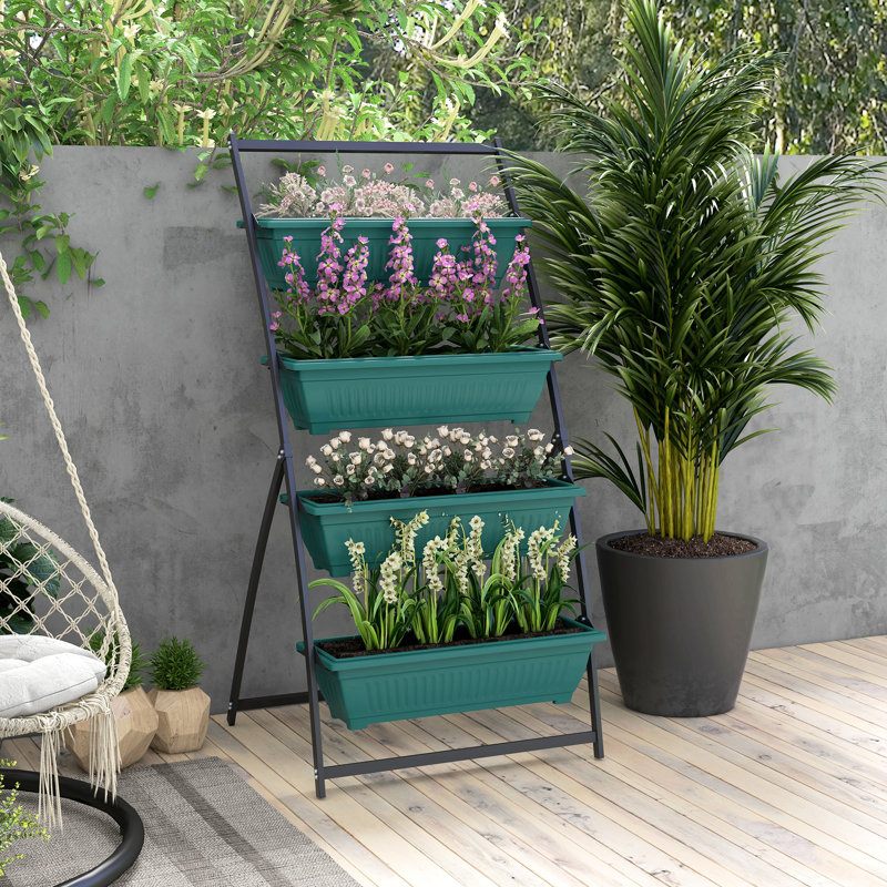 Contenant à légumes vertical à 4 niveaux - autodrainant, pour jardinage Lit de jardin surélevé avec support