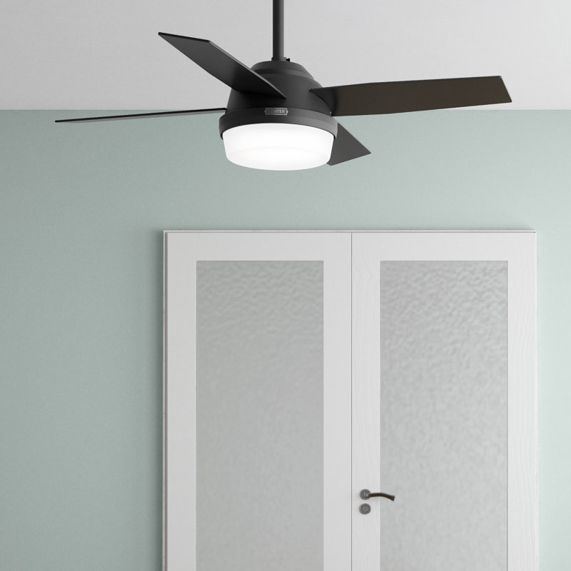 Dempsey 44" 4 - Blade Standard Ceiling Fan with Lights and Remote, Matte Black