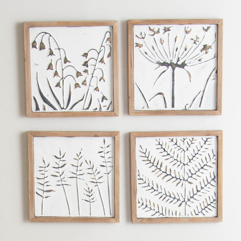 Ensemble de 4 décorations murales blanches en bois 11 po