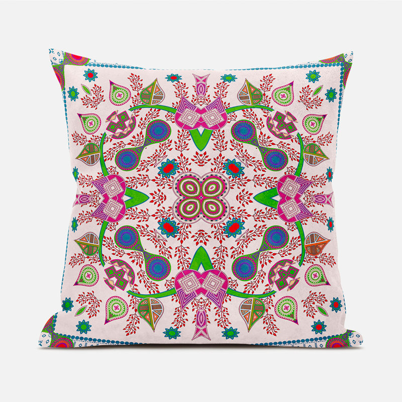Housse et insert de coussin décoratif en polyester pour l'intérieur et l'extérieur, 16 po x 16 po, Rose clair / mauve / vert