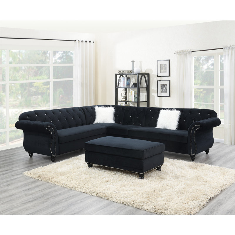 Canapé modulaire faisant face à la droite de 66 po de large Sowa, 100 % polyester noir, Accoudoir à droite (vu de face)
