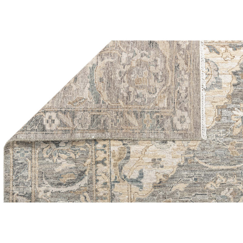 Hand Knotted Oriental Area Rug in Gold/Gray/Beige, Rectangle 9' x 12'