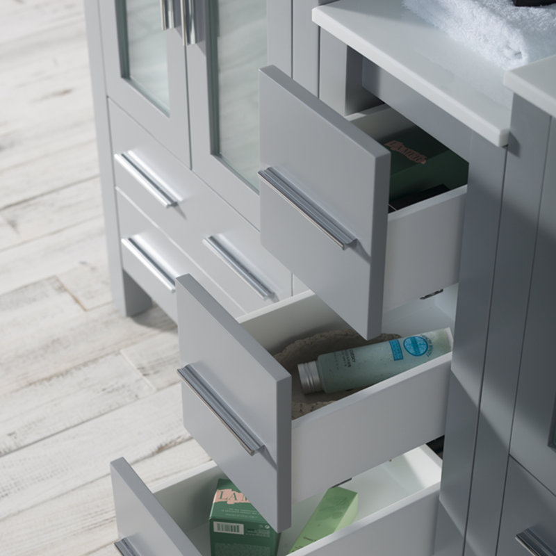 Mance 60.12'' Double Bathroom Vanity with Ceramic Top, Metal Gray