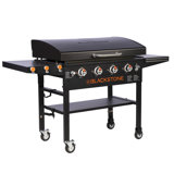 Blackstone 1899 Hood & Four Burners Stainless Steel Gas Hood, Wheels, Two Side Shelf & Magnetic Hooks – Heavy Duty Outdoor Griddle Station for Backyard, Patio, 36, Black