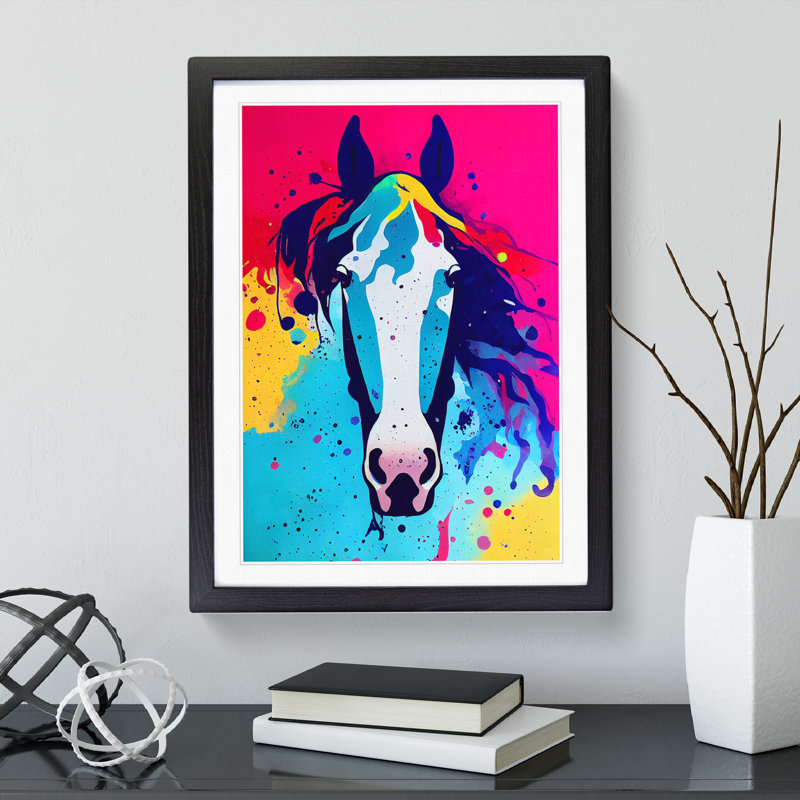 XV1022-3176X Paint Drip Horse No.1 Abstract - Single Picture Frame Print, Black, 64cm H x 46cm W x 2cm D