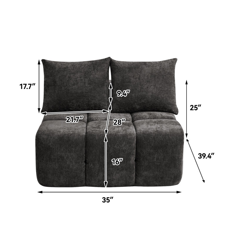 Fauteuil Boneless, sans accoudoirs, siège central capitonné, sans assemblage, Gris foncé