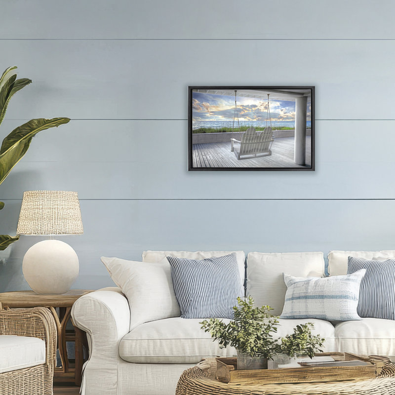Cadre flottant Swing At The Beach, design par Celebrate Life Gallery, H 17 po x l 25 po, Cadre flottant noir de jais