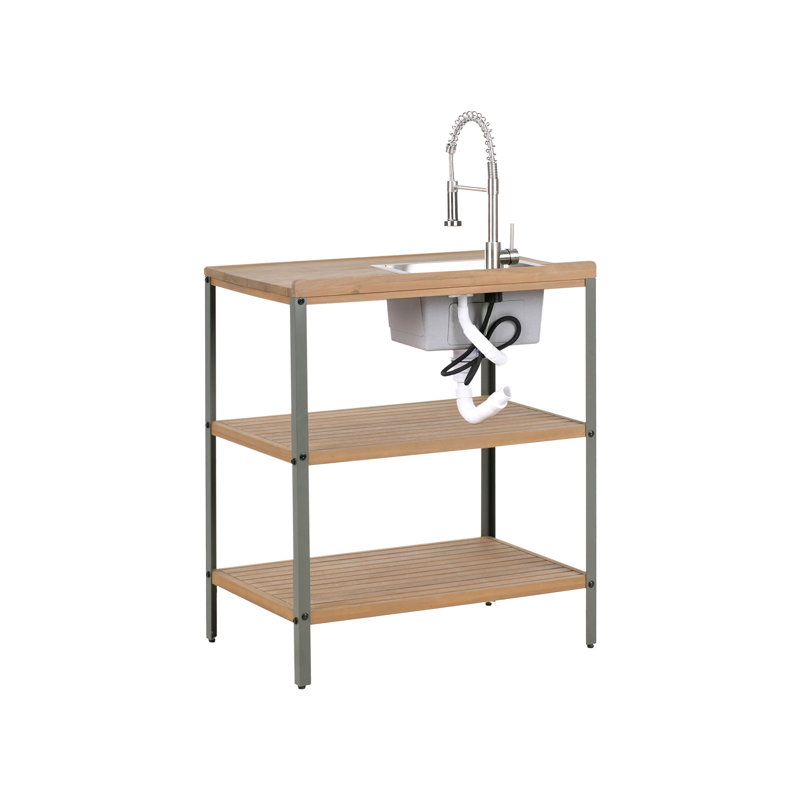Outdoor Kitchen Island with Sink IVREA Certified Acacia Wood