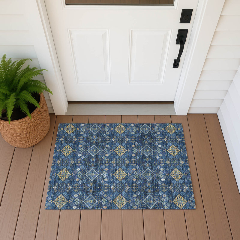 Tapis lavable à la machine intérieur / extérieur ACN2478, Marine, 1 pi 8 po x 2 pi 6 po