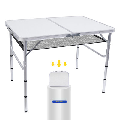 Camping Table with Mesh Holders,  3 Adjustable Heights for Outdoor Activities, Picnics, Beach (Med)