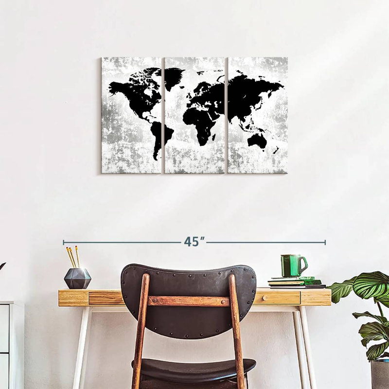 Silhouette World Map Multi Piece Canvas Print, 20" H x 33" W x 1.25"