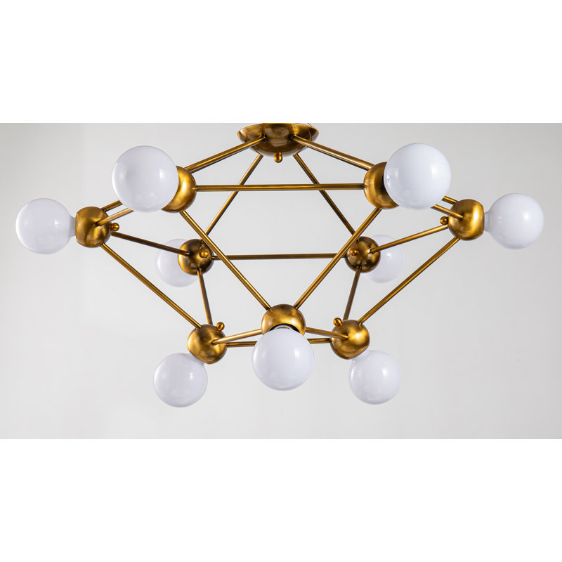 9-Light Antique Gold Cage Frame Flush Mount