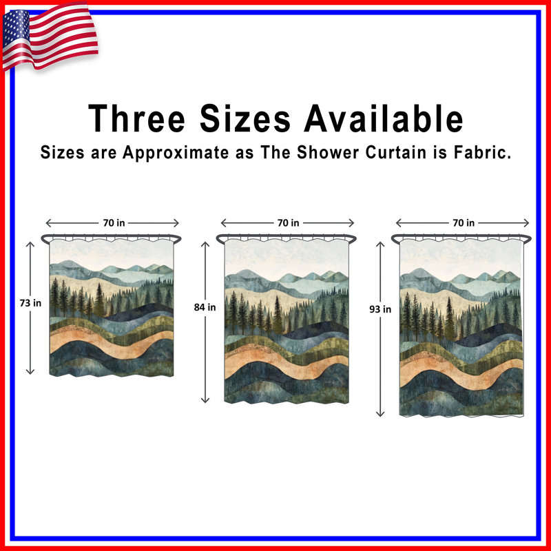 Layered Mountain Landscape Shower Curtains Extra Long, 70in W x 84in H