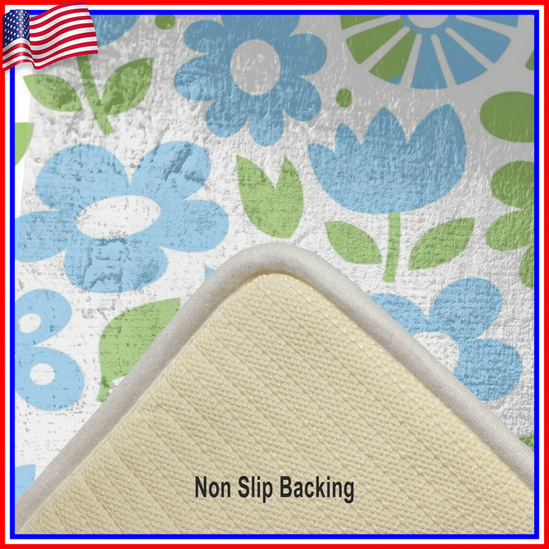 Tapis de bain Bold Floral Silhouettes, L 24 po x L 17 po, Bleu moyen / vert moyen