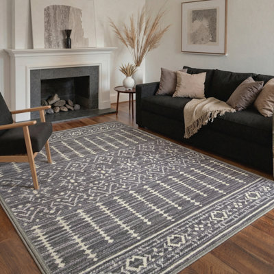 Tapis intérieur gris / beige lavable à la machine Zemara avec envers antidérapant
