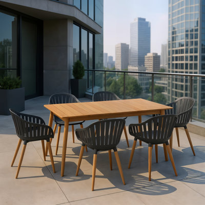 Dugas 7Pc Outdoor Patio FSC Wood Dining Set