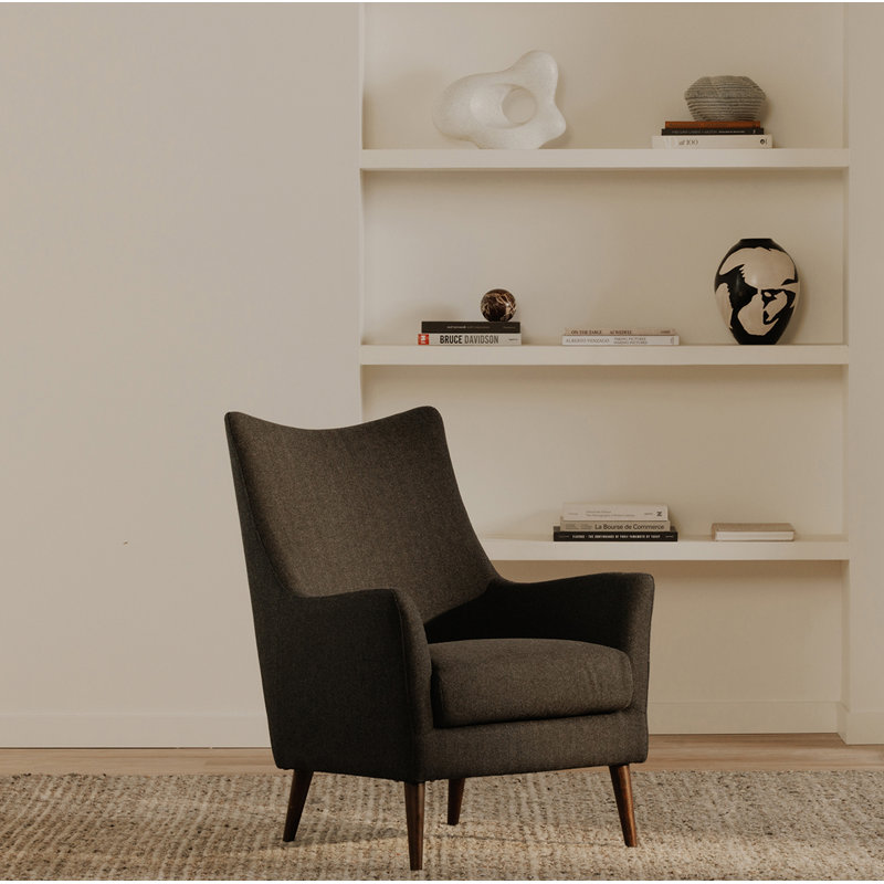 Kronos Wingback Arm Chair, Charcoal Chevron Wool Blend