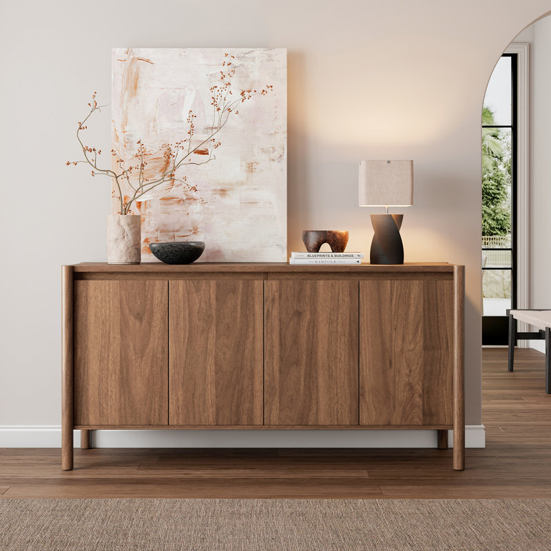 59” W Sideboard Buffet Cabinet, Credenza Storage Cabinet With 4 Doors And Adjustable Shelves For Dining Room, Living Room