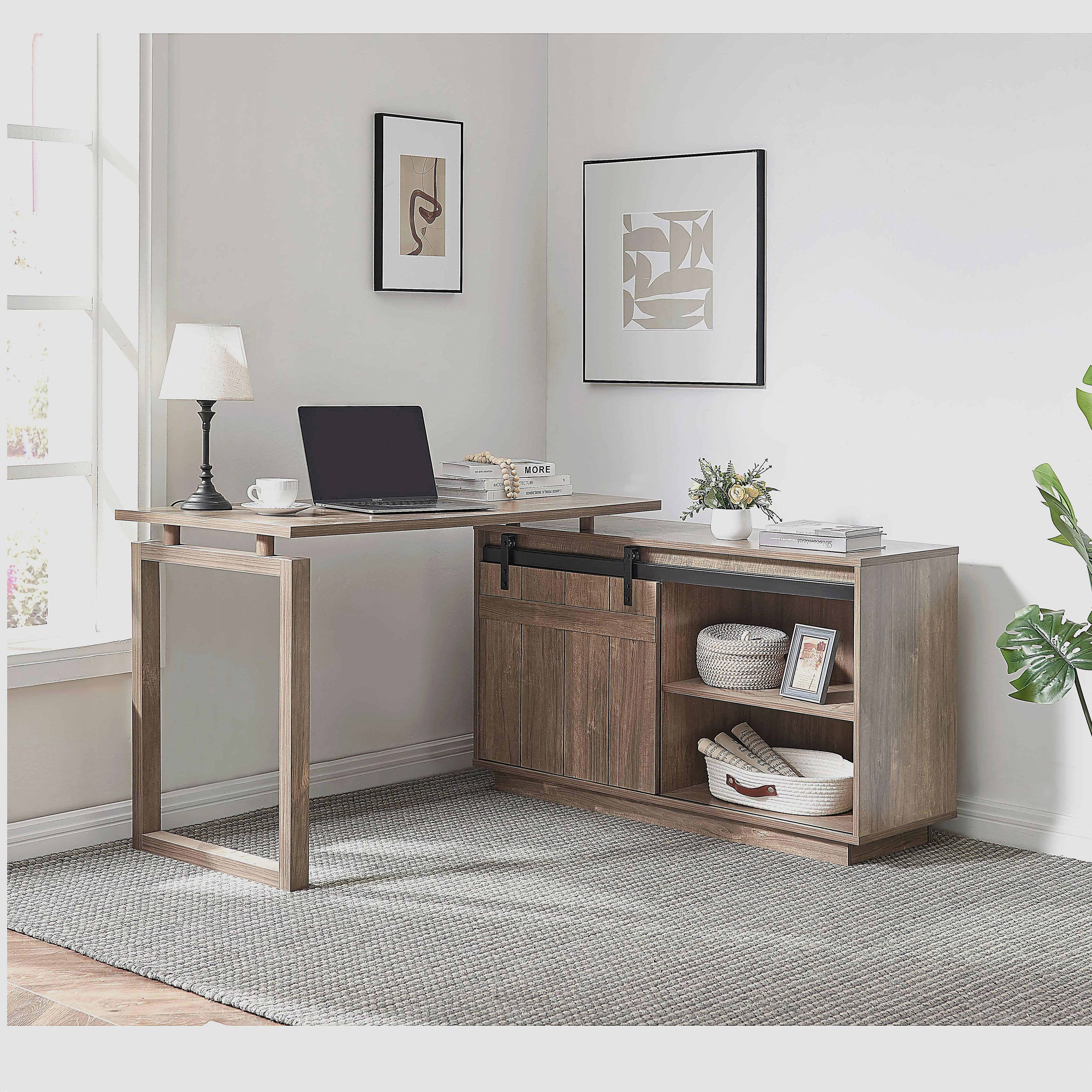 August Grove Desk L-shaped Workstation Home Office attached storage ...