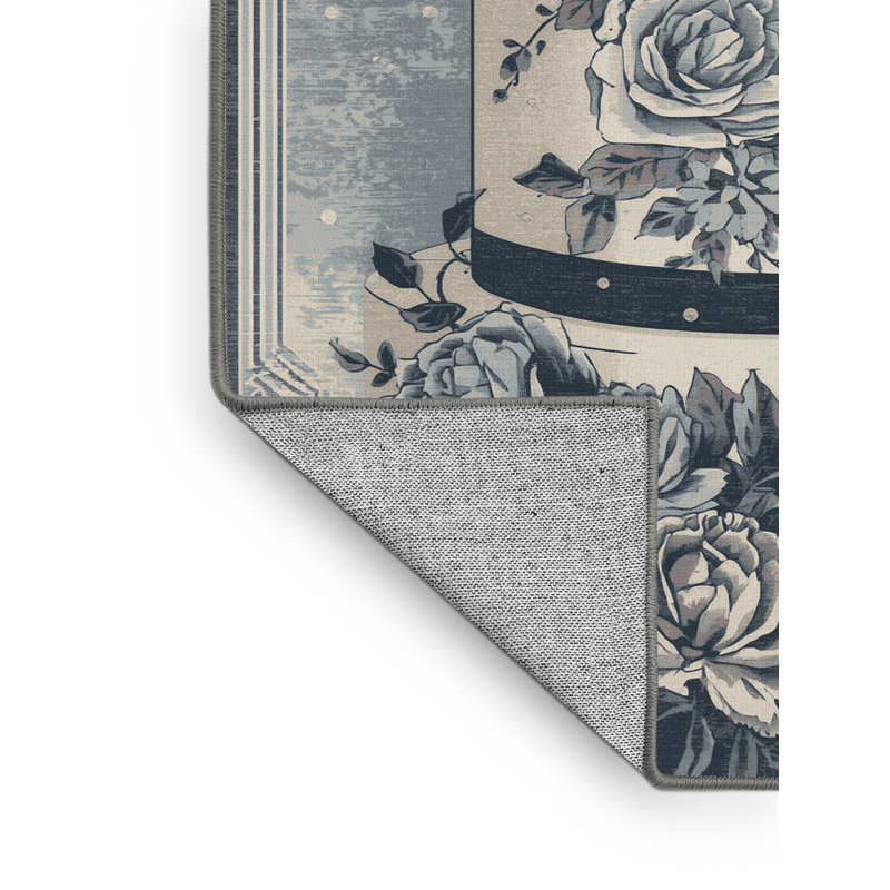 Machine Washable Easton Wedding Cake Posh & Luxe Floral Rug in Gray – Gray Binding, 8x12