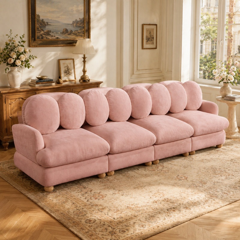 Canapé modulaire en chenille Veloria, Rose
