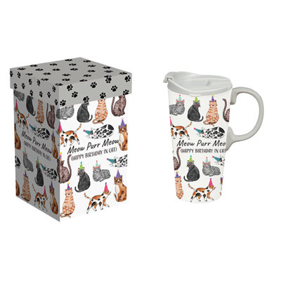 Chat en forme de joyeux anniversaire, tasse parfaite en céramique, 17 oz, boîte-cadeau