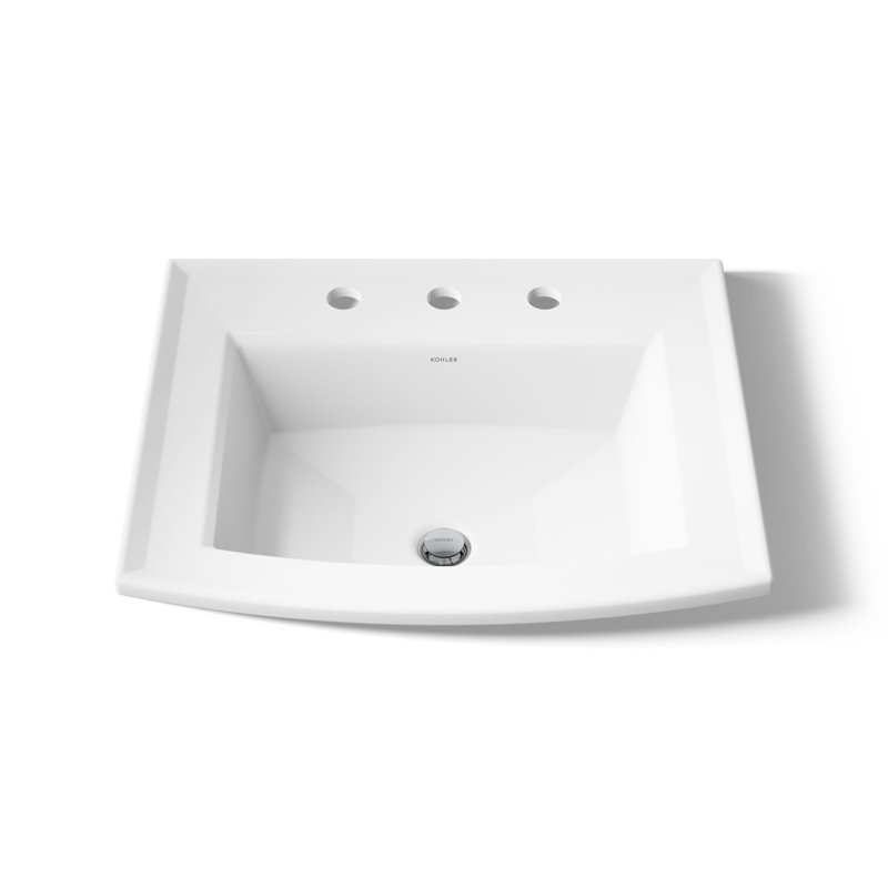 Lavabo de salle de bain rectangulaire encastré en porcelaine vitreuse avec trop-plein Archer®, Blanc, Centres de 8 po