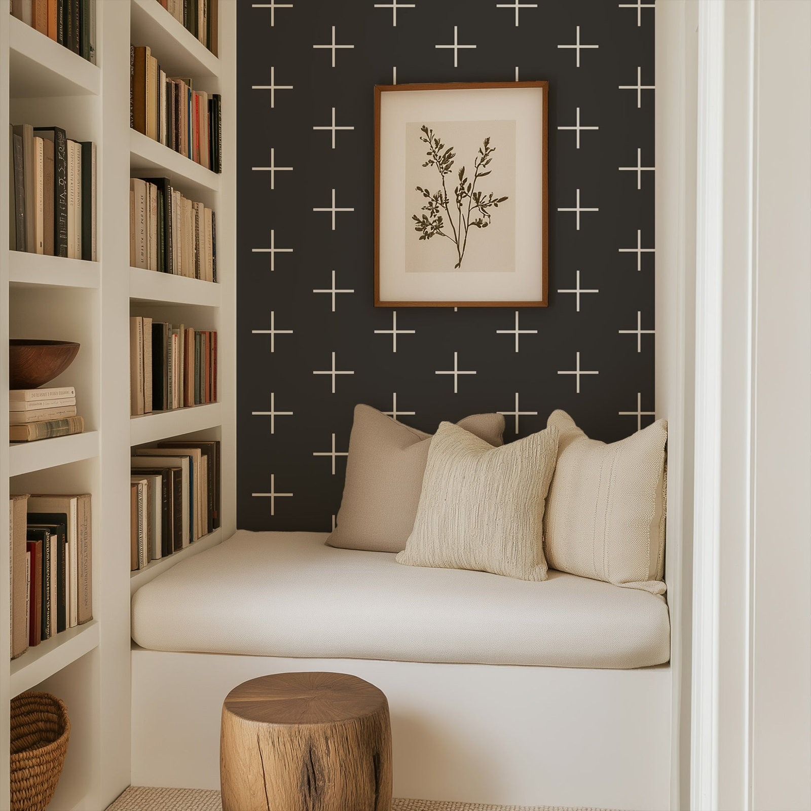 Mrs Paranjape Papers Mrs Paranjape Self-Adhesive Wallpaper, Jet Black Reverse, Faux Grasscloth, Non-pasted
