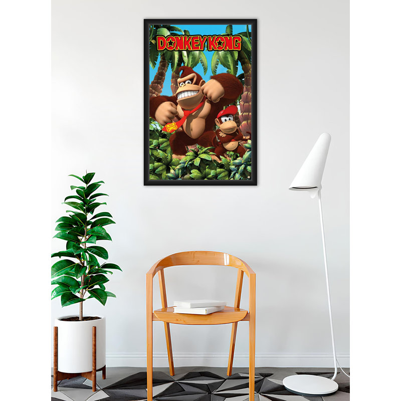  Officiellement sous licence Donkey Kong - Jungle - affiche d'art encadrée - 24 po x 36 po - Cadre en bois d'ingénierie robuste avec verre plexi - prêt à être accroché