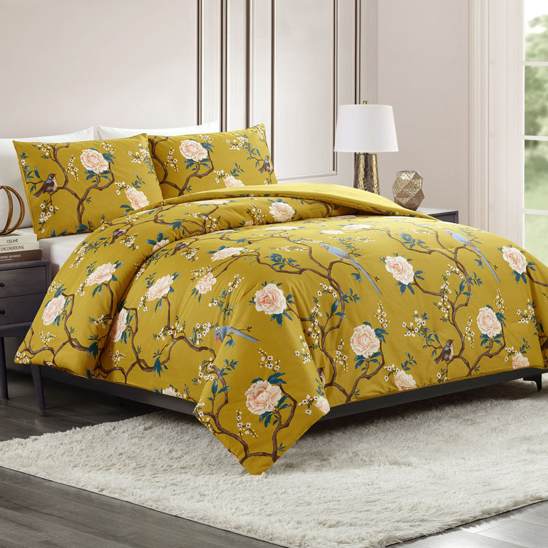 Ensemble d'édredon 3 pièces Dee Ocleppo Bird Chinoiserie, Édredon pour très grand lit + 2 taies décorativ