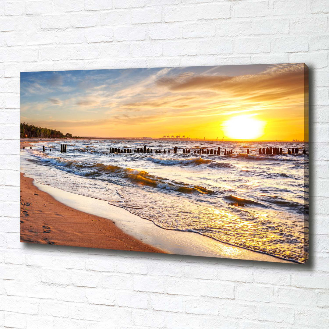 Leinwanddruck - Wandkunst - Drucke auf Leinwand - 100X70 Bildmotiv: Sonnenuntergang Strand