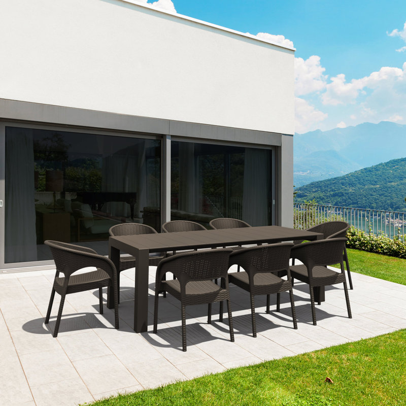 Farrah Rectangular Metal Outdoor Dining Table , in. W 39'' in. D, 39" W x 102" L x 29.5" H, Rattan Brown