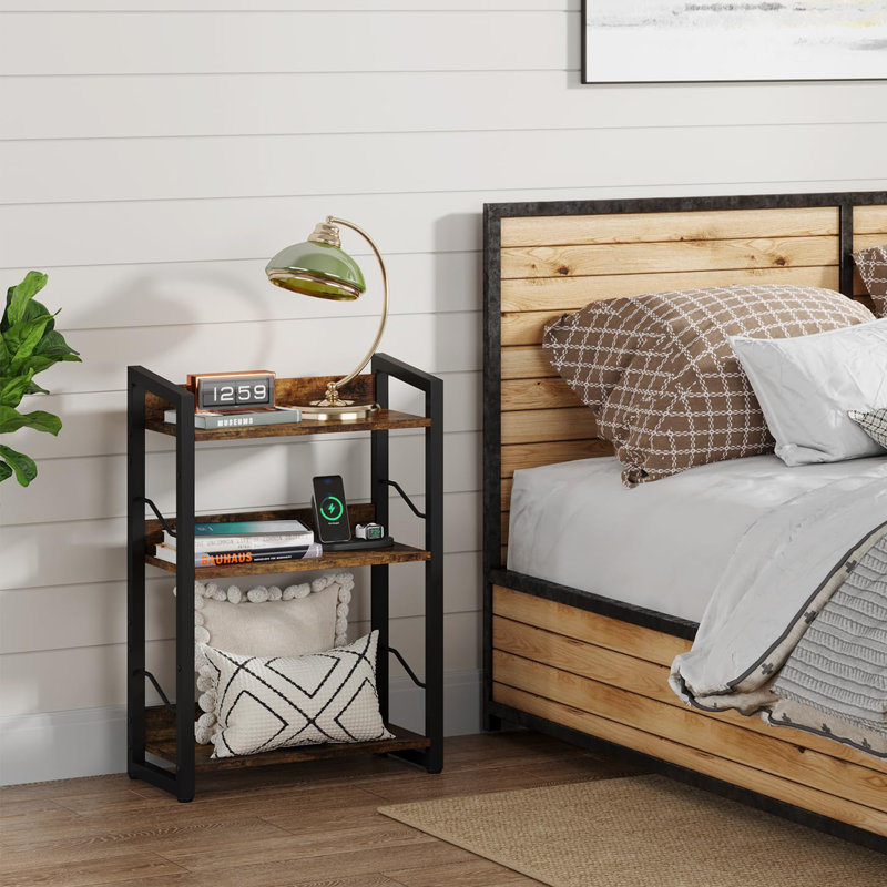 3-Tier Wood Bookcase, Rustic Brown/Black