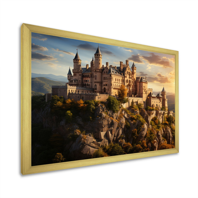 Châteaux ensoleillés, splendeur éclatante - impression, Cadre doré simple, H 16 po x l 32 po x P 1 po