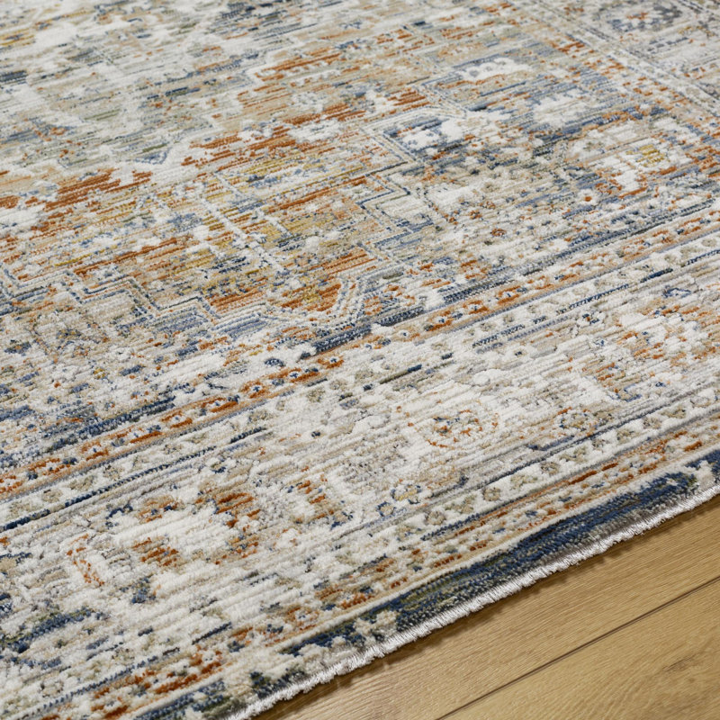Tapis bleu foncé / orange brûlé Ottilie, Rectangle 5 pi 3 po x 7 pi